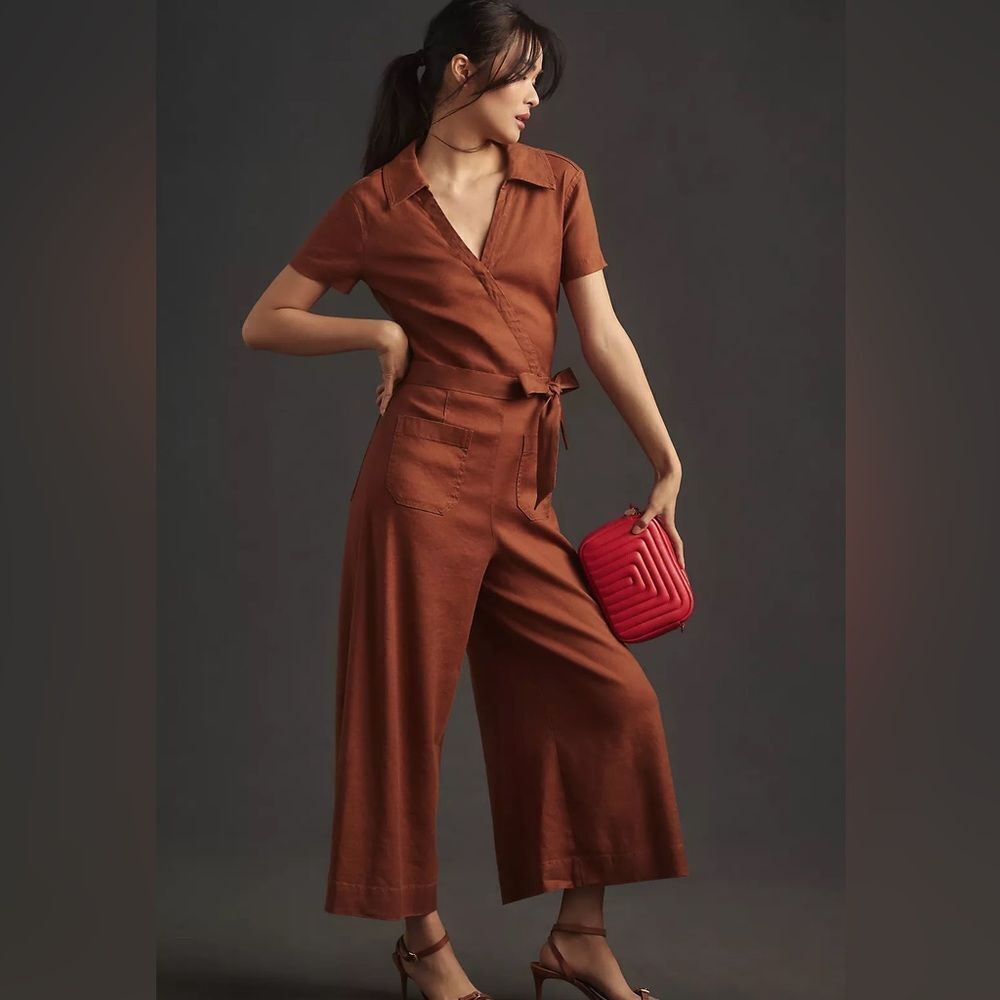 Anthropologie The Colette Wrap Jumpsuit by Maeve: Linen Edition NWT